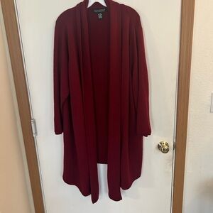 Dialogues 50% acrylic 50% merino wool long line open front waterfall cardigan